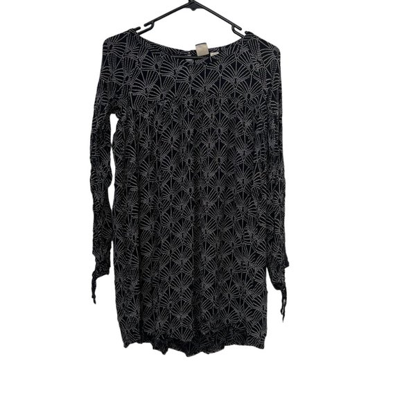 Roxy black cream patterened boho tunic 3/4 sleeve tiered blouse Size: S - Picture 1 of 9